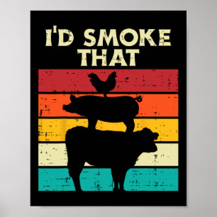 Poster J'Ai Fumé Que Poulet Porc Viande Rétro Fumer