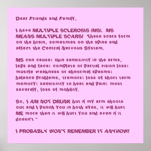 Poster J'ai MULTIPLES SCLEROS... (Devant)