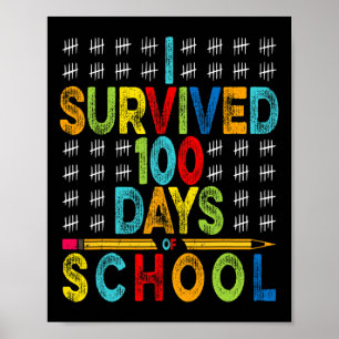 Poster J'ai survécu 100 jours d'école 100e jour d'école 