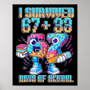 Poster J'ai survécu 67 33 jours d'école Drôle 100ème jour