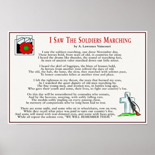 Poster J'Ai Vu Les Soldats Marcher 16" x 11" (Devant)