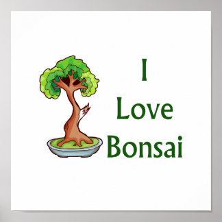 Poster J'aime bonsai en texte vert shari tree graphi