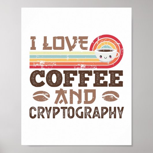 Poster J'aime Café et Cryptographie Retro Sunset Cadeau (Devant)