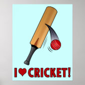 Poster J'aime chauve-souris et balle de cricket (Devant)