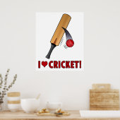 Poster J'aime chauve-souris et balle de cricket (Cuisine)