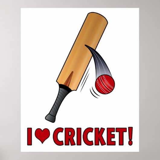 Poster J'aime chauve-souris et balle de cricket (Devant)