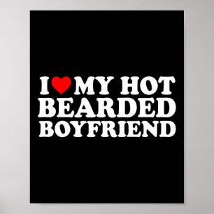 Poster J'aime cœur chaud petit ami barbu simple mignon am