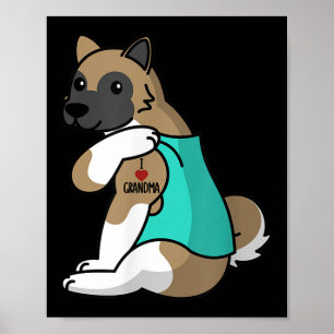 Poster J'aime grand-mère tatouage Akita chien
