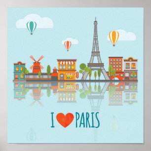 Poster J'aime la conception de paysage urbain de Paris  