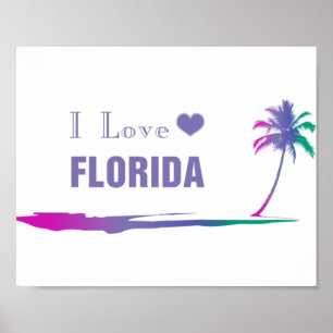 Poster J'Aime La Floride Colorée Violet