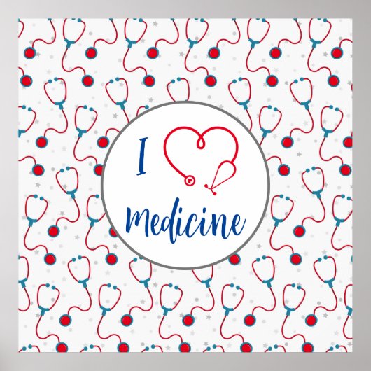 Poster "J'aime la médecine" stethoscope médecin cadeau (Devant)