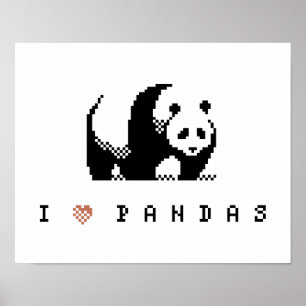 Poster J'aime l'affiche d'art de pixel de pandas