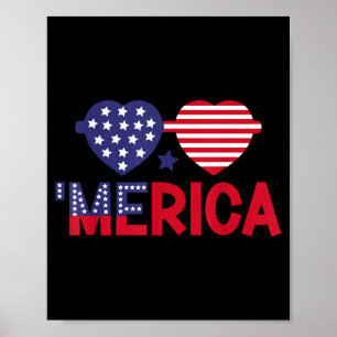 Poster J'aime l'Amérique coeur patriotique jour de l'indé
