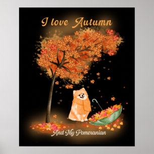 Poster J'aime l'automne et l'aquarelle de mon chien de Po