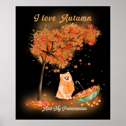 Poster J'aime l'automne et l'aquarelle de mon chien de Po (Devant)