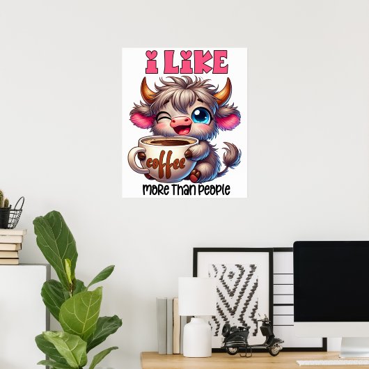 Poster J'aime le café plus que les gens (Bureau à domicile)