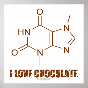 Poster J'Aime Le Chocolat (Molécule Chimique Théobromine)