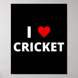 Poster J'aime le cricket (avec un cœur rouge)