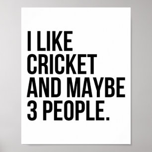 Poster J'aime le cricket et peut-être 3 personnes drôle d