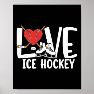 Poster J'aime le hockey sur glace Patins mignons Bâton et