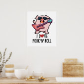 Poster J'Aime Le Porc Et Roll Funny Music Pig Pun (Cuisine)