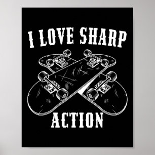 Poster J'aime les amateurs de skateboard d'action trancha