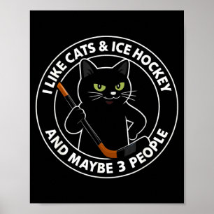 Poster J'aime les chats, le hockey sur glace et peut-être