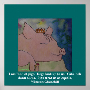Poster J'aime les cochons. Winston Churchill