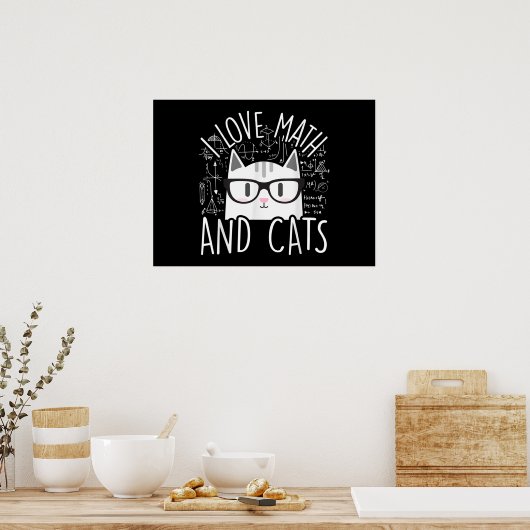 Poster J'Aime Les Maths Et Les Chats Cute Kitty Chat (Cuisine)