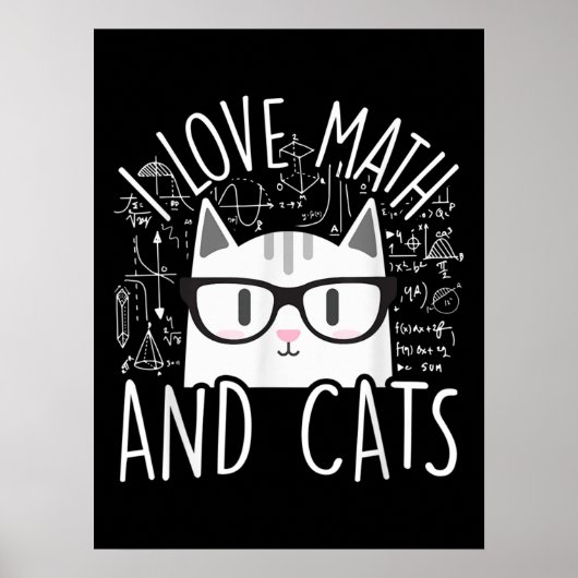 Poster J'Aime Les Maths Et Les Chats Cute Kitty Chat (Devant)