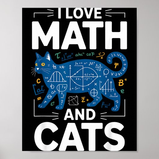 Poster J'aime les maths et les chats Prof de maths drôle (Devant)