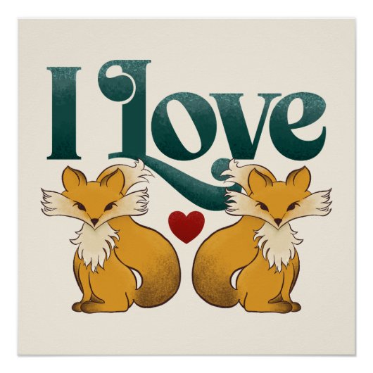 Poster J'Aime Les Renards Mignons Coeur (Devant)