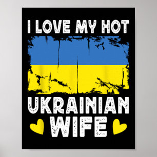 Poster J'aime ma femme ukrainienne chaude Époux Drapeau d