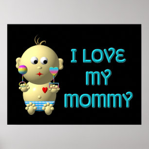 Poster J'aime ma maman Bouncing Baby avec le coeur et les
