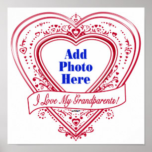 Poster J'Aime Mes Grands-Parents ! Photo Red Hearts