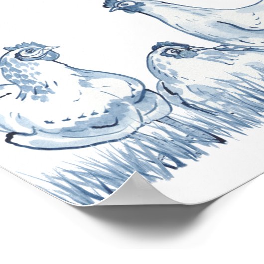 Poster J'Aime Mes Poules Bleu Poulet Peinture Rustique De (Coin)