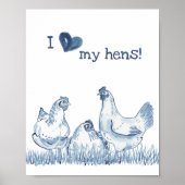 Poster J'Aime Mes Poules Bleu Poulet Peinture Rustique De (Devant)