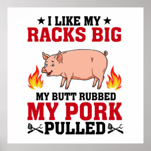 Poster J'aime Mes Racks Big BBQ, Citation Porc Fessier