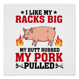 Poster J'aime Mes Râteliers Gros BBQ, Citation Porc Fessi