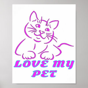 POSTER J'AIME MON PETIT CHAT ROSE