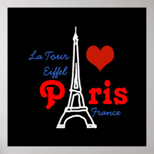 Poster J'aime Paris . coeur rouge romantique
