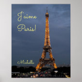 Poster J'aime Paris Tour Eiffel en soirée (Devant)