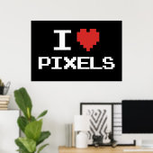 Poster J'aime pixels pixellisé coeur rétro 8bit gamer (Bureau à domicile)