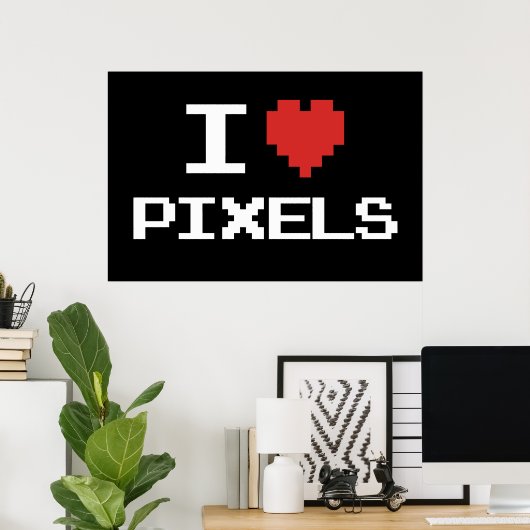 Poster J'aime pixels pixellisé coeur rétro 8bit gamer (Bureau à domicile)