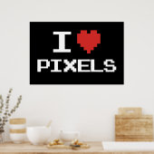 Poster J'aime pixels pixellisé coeur rétro 8bit gamer (Cuisine)