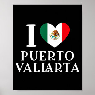 Poster J'aime Puerto Vallarta Cœur Drapeau du Mexique