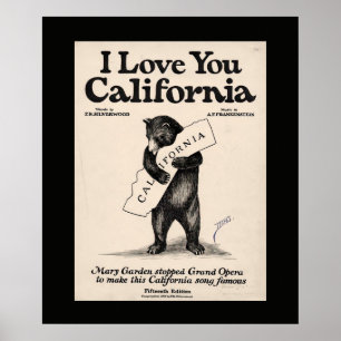 Poster J'aime toi Californie Ours