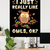 Poster J'Aime Vraiment Les Chouettes Ok (Bureau à domicile)