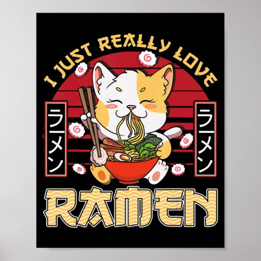 Poster J'Aime Vraiment Ramen Kawaii Anime Cat Ramen Gi (Devant)