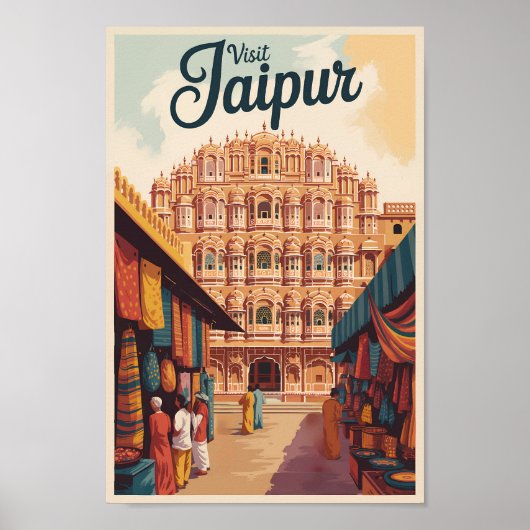 Poster Jaipur Inde Hawa Mahal Illustration Art Voyage (Devant)